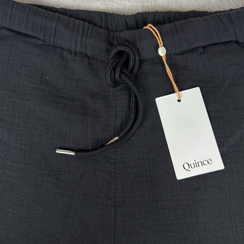 Quince Womens M Organic Cotton Gauze Straight Leg Pants Black NWT Drawstring - Picture 4 of 12